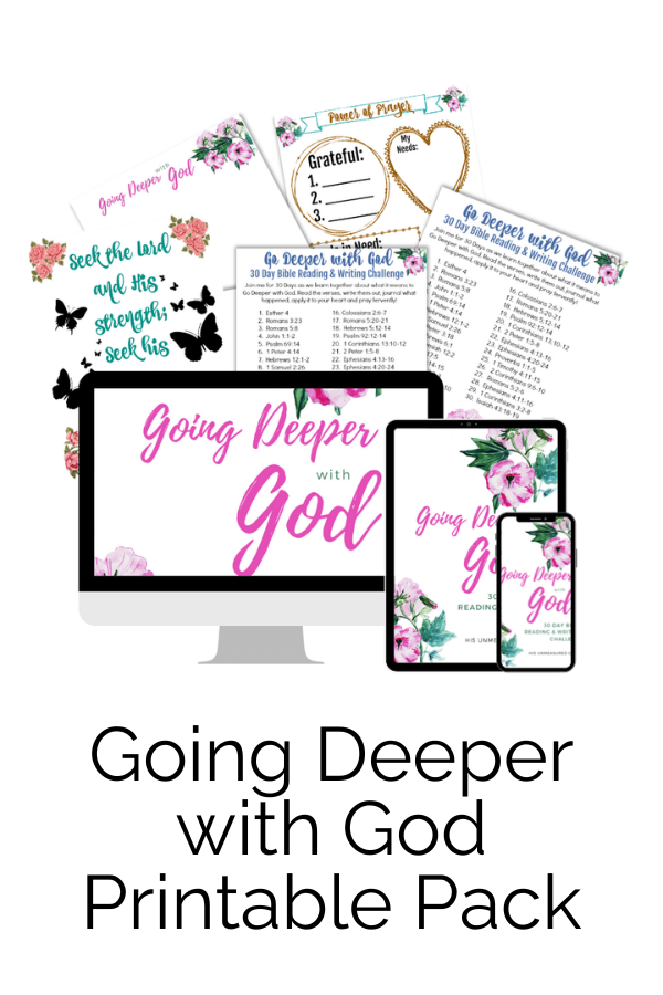 Going Deeper with God is a Printable Pack with 9 digital printables for your Quiet Time.