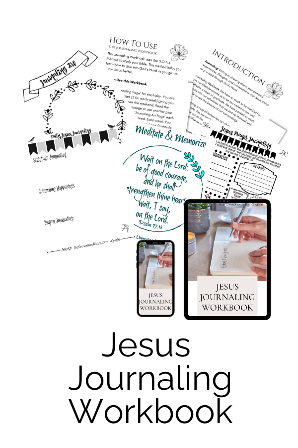 The Jesus Journaling Workbook is a beautiful 70-page e-book digital printables for your Quiet Time.  