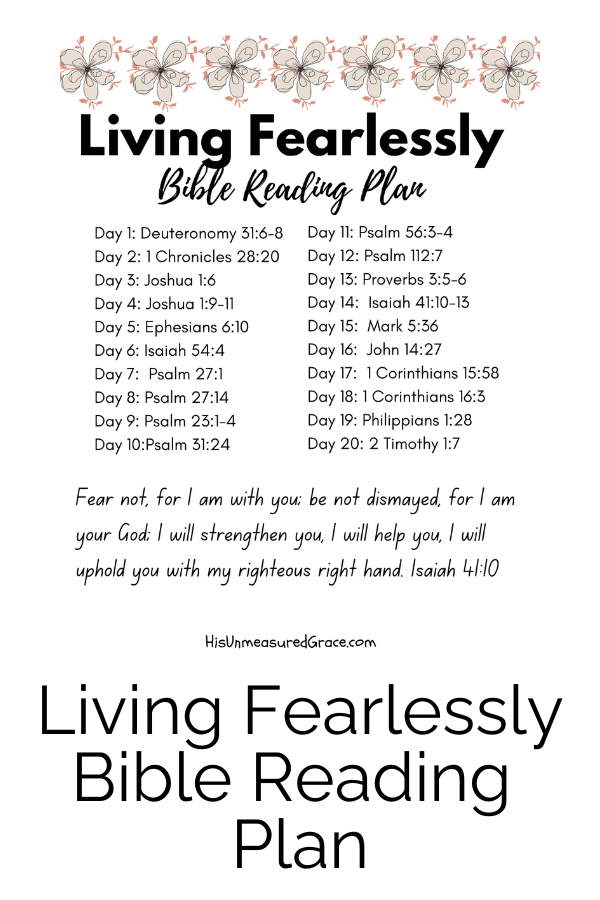 The Living Fearlessly Bible Reading Plan printable will give you passages to read to equip you to walk in courage and God's strength during these trying and uncertain times.