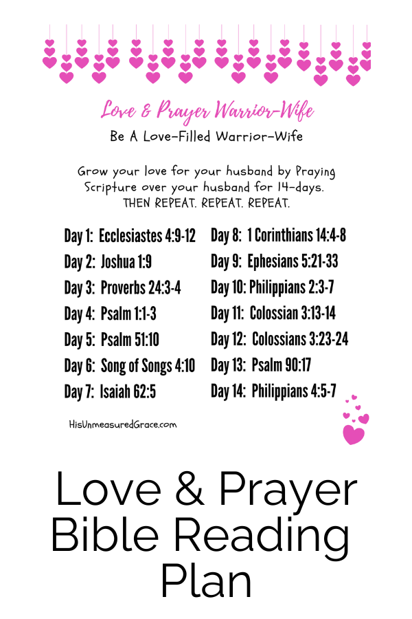 Take your marriage to the next level by learning to love and pray for your husband with the Love & Prayer Bible Reading Plan. This Bible Reading Plan will help, encourage, and challenge you to grow in Christ! 