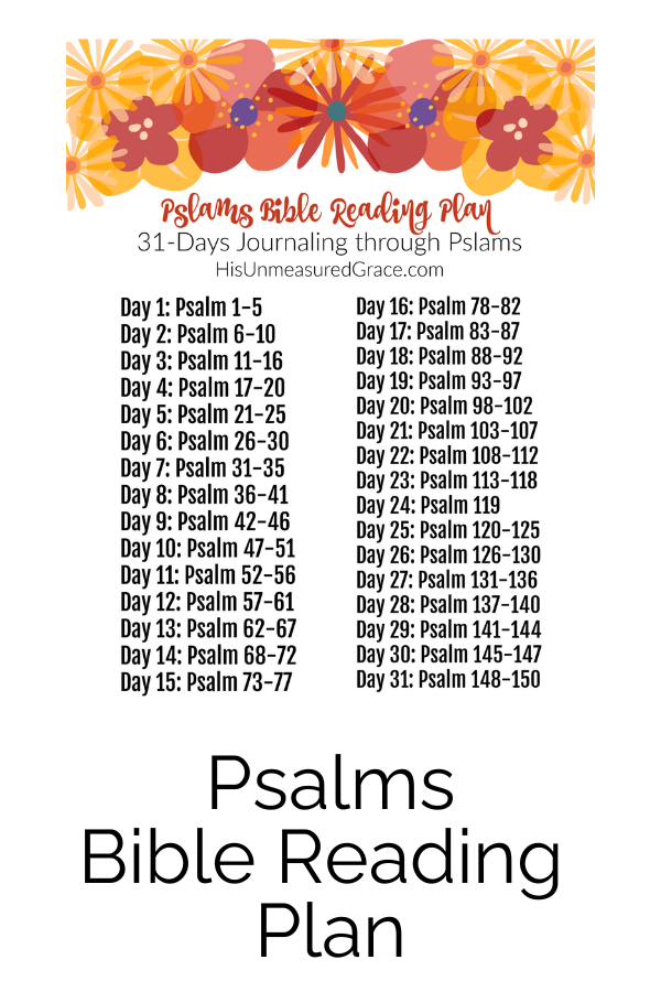 The Psalms Bible Reading Plan will give you the encouragement you need to get through a difficult season in your life. David encouraged himself in the LORD and this precious book can do the same for you.