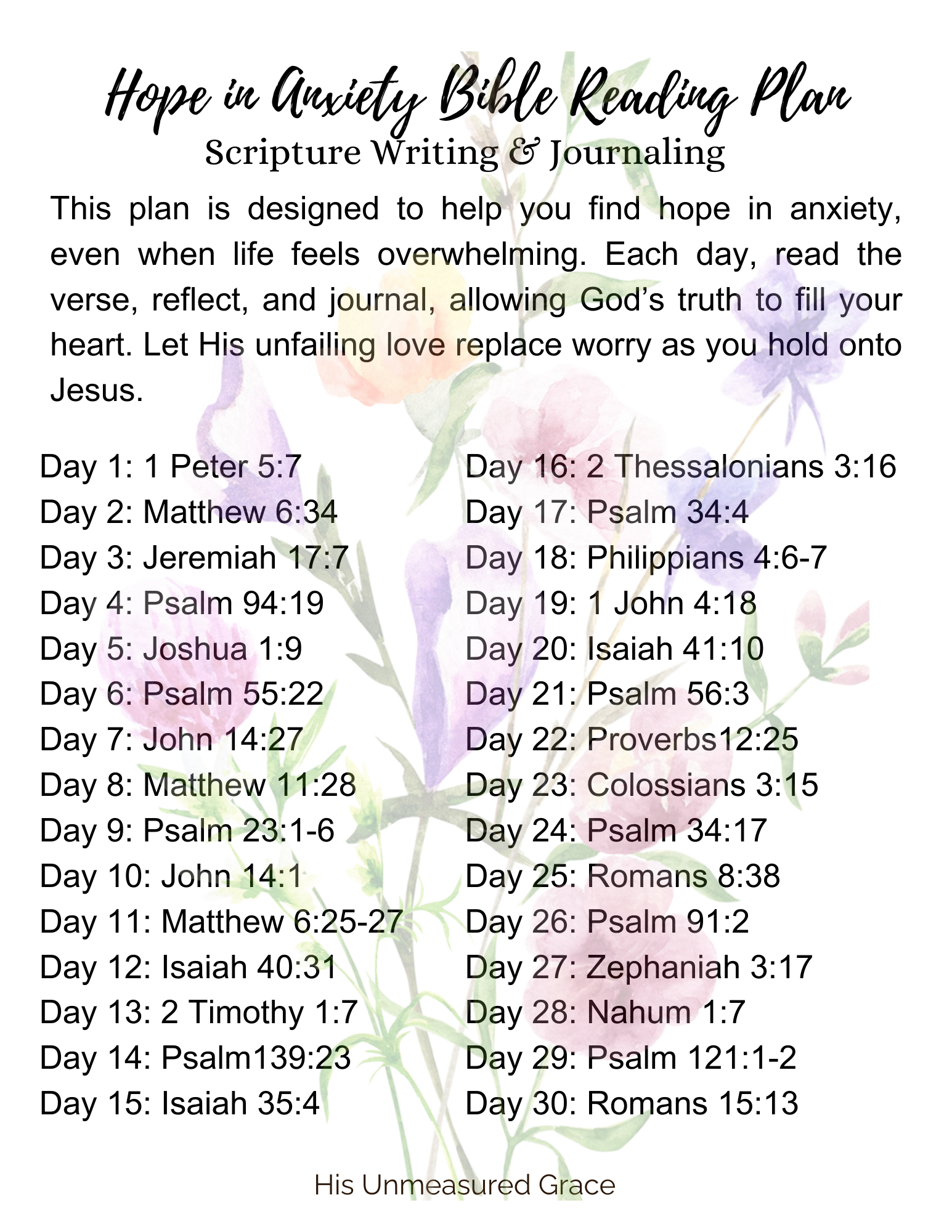 Hope in Anxiety Bible Reading Plan